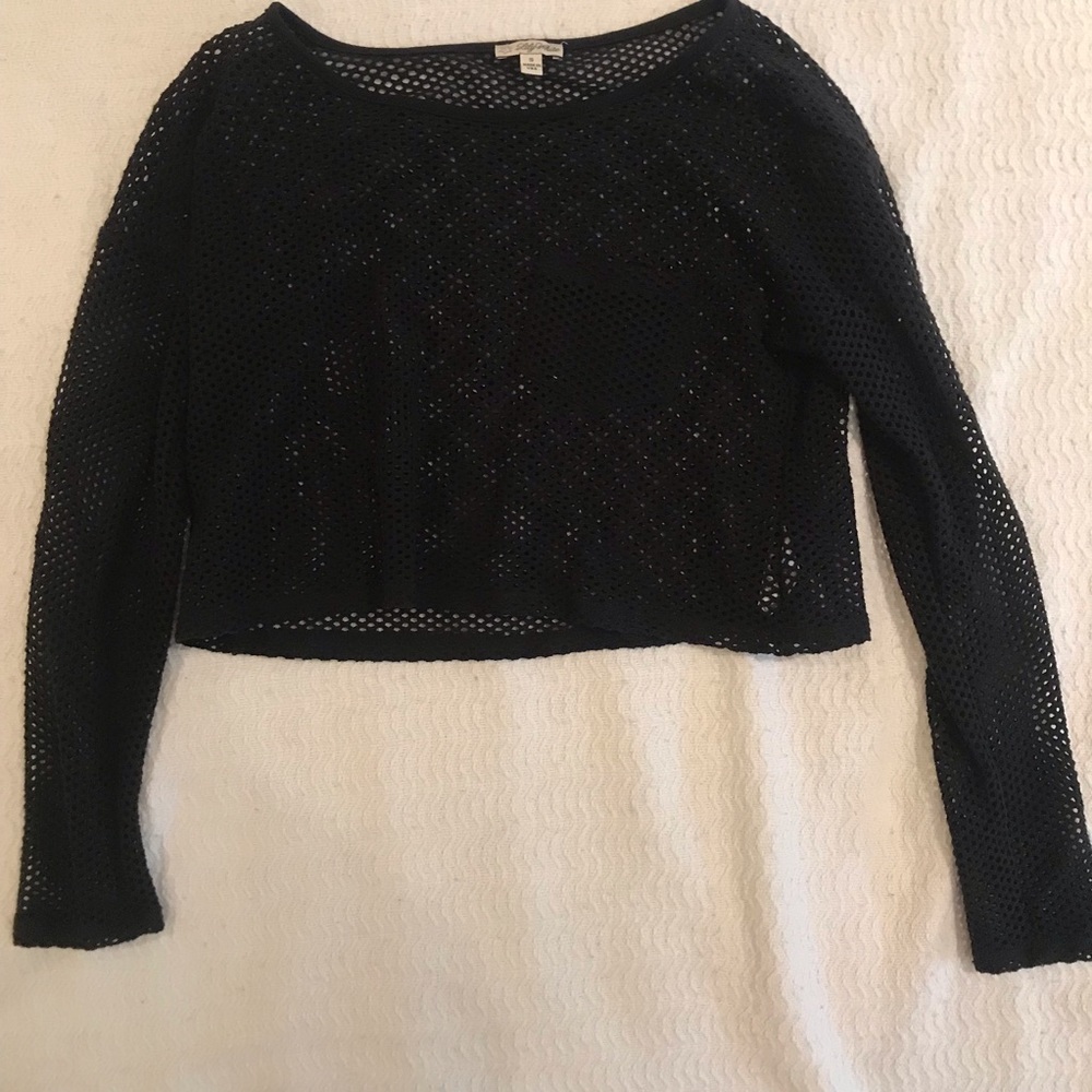 Lily White Black Mesh Long Sleeve Crop Top